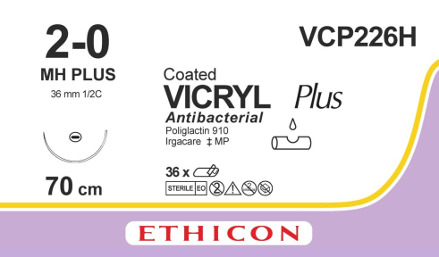 Викрил Плюс (Vicryl Plus) 2/0, длина 70см, кол. игла 36мм VCP226H