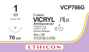 Викрил Плюс (Vicryl Plus) 1, 4шт. по 70см, кол. игла 40мм VCP766G