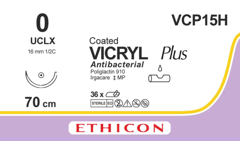 Вікрил Плюс (Vicryl Plus) 0, довжина 70см, кол. голка 16мм VCP15H