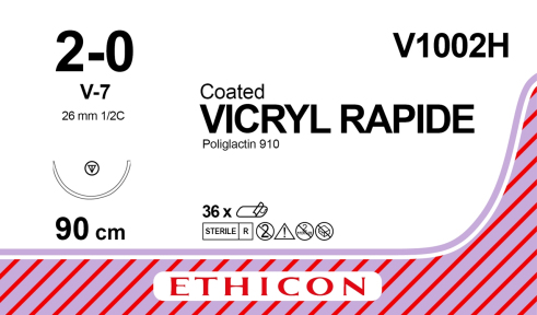 Викрил Рапид (Vicryl Rapide) 2/0, длина 90см, кол-реж. игла 26мм V1002H