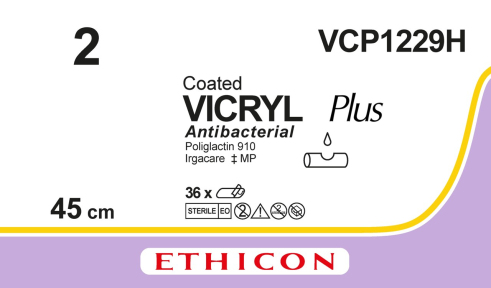 Викрил Плюс (Vicryl Plus) 2, 6 шт. по 45см, без иглы VCP1229H