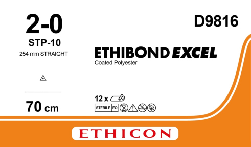 Етібонд Ексель (Ethibond Excel) 2/0, довжина 70см, 2 прямі троакарні голки 254мм D9816
