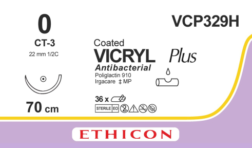 Вікрил Плюс (Vicryl Plus) 0, довжина 70см, кол. голка 22мм VCP329H