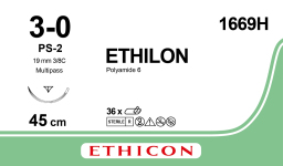 Этилон (Ethilon) 3/0, длина 45см, обр-реж. игла 19мм 1669H