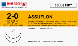 Ассуфлон (Assuflon) 2/0, PTFE 6 шт по 75см, 2 кол. иглы 25мм 06LU915P7
