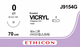 Вікрил (Vicryl) 0, довжина 75см, кол. голка 40мм J9154G
