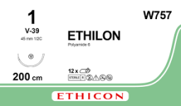 Этилон (Ethilon) 1, длина 200см, кол-реж. игла 45мм W757