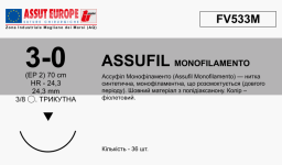 Ассуфіл Монофіламенто (Assufil Monofilamento) 3/0, довжина 70см, ріж. голка 24мм FV533M