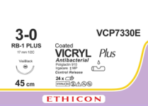 Викрил Плюс (Vicryl Plus) 3/0, 8 шт. по 45см, кол. игла 17мм Visi Black VCP7330E