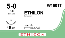 Этилон (Ethilon) 5/0, длина 45см, обр-реж. игла 8мм W1601T