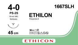 Етілон (Ethilon) 4/0, довжина 45см, зв-ріж. голка 19мм 1667SLH