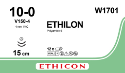 Этилон (Ethilon) 10/0, длина 15см, 2 кол-реж. иглы 4мм W1701