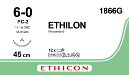 Етілон (Ethilon) 6/0, довжина 45см, ріж. голка 24мм 1866G