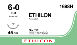 Этилон (Ethilon) 6/0, длина 45см, обр-реж. игла 13мм 1698H