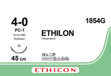 Етілон (Ethilon) 4/0, довжина 45см, ріж. голка 13мм 1854G