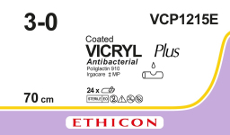 Викрил Плюс (Vicryl Plus) 3/0, 5 шт. по 70см, без иглы VCP1215E