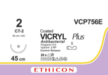 Викрил Плюс (Vicryl Plus) 2, 4шт. по 45см, кол. игла 26мм VCP756E