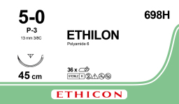 Етілон (Ethilon) 5/0, довжина 45см, зв-ріж. голка 13мм 698H