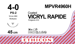 Вікрил Рапід (Vicryl Rapide) 4/0, довжина 45см, зв-ріж. голка 19мм MPVR4960H