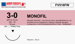 Монофіл (Monofil) 3/0, довжина 70см, ріж. голка 19мм FV516FW