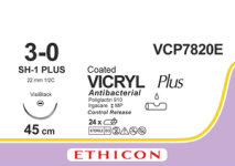 Викрил Плюс (Vicryl Plus) 3/0, 4шт. по 45см, кол. игла 22мм Visi Black VCP7820E