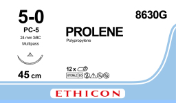 Пролен (Prolene) 5/0, длина 45см, реж. игла 19мм Prime 8630G
