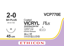 Викрил Плюс (Vicryl Plus) 2/0, 8 шт. по 45см, кол. игла 26мм VCP770E
