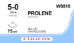 Пролен (Prolene) 5/0, длина 75см, 2 кол-реж. иглы 13мм CC W8816