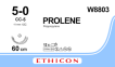 Пролен (Prolene) 5/0, длина 60см, 2 кол-реж. иглы 11мм CC W8803